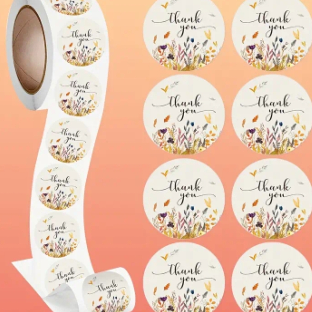 50 Pieces Floral Thank You Stickers
